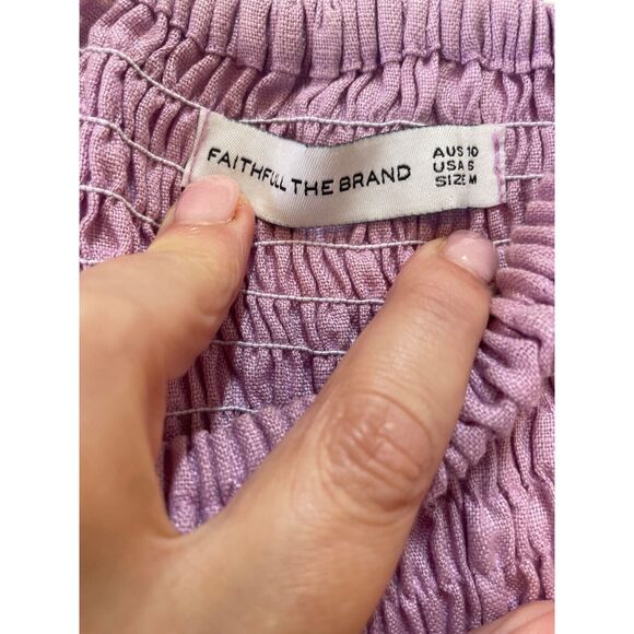 Faithfull The Brand Annibelis Mini Dress Sz M Purple Linen Smocked Puff Sleeve - Picture 16 of 16